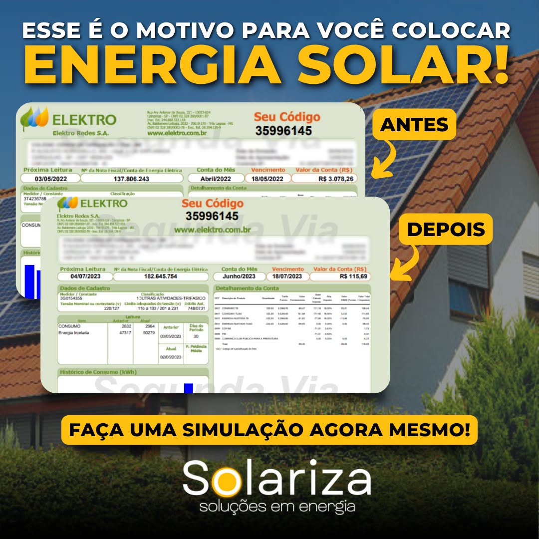 Antes e depois conta de luz